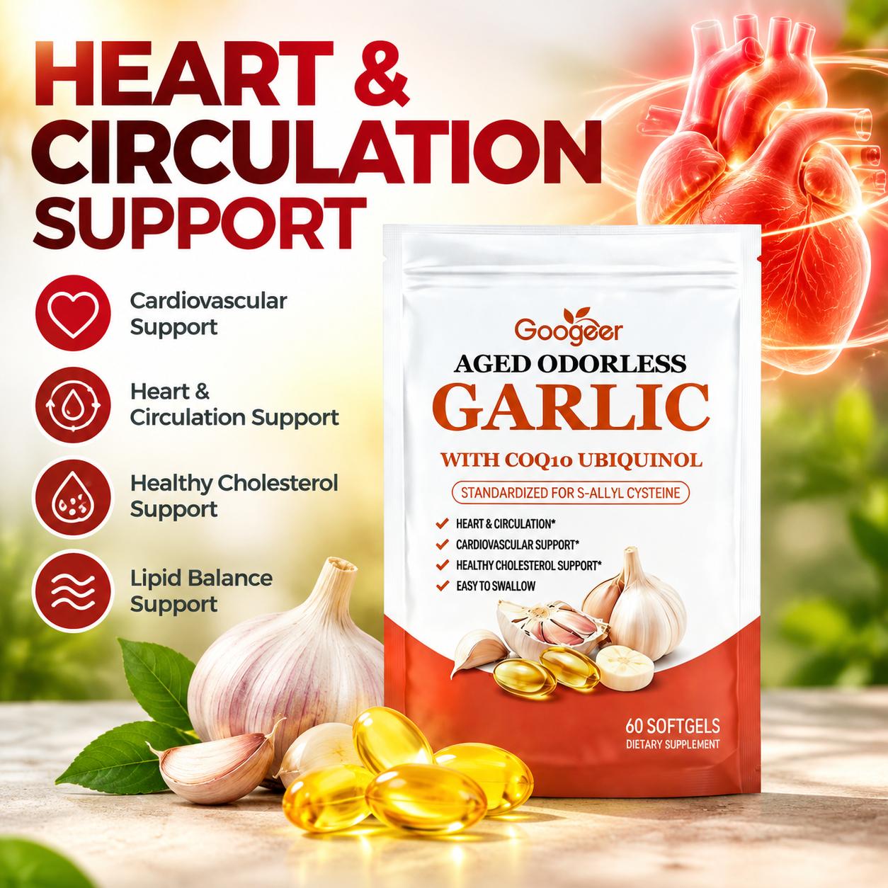 Coq10 Ubiquinol Softgel - Yaşlandırılmış, Kokusuz Sarımsak Softgel Tabletleri, Kardiyovasküler